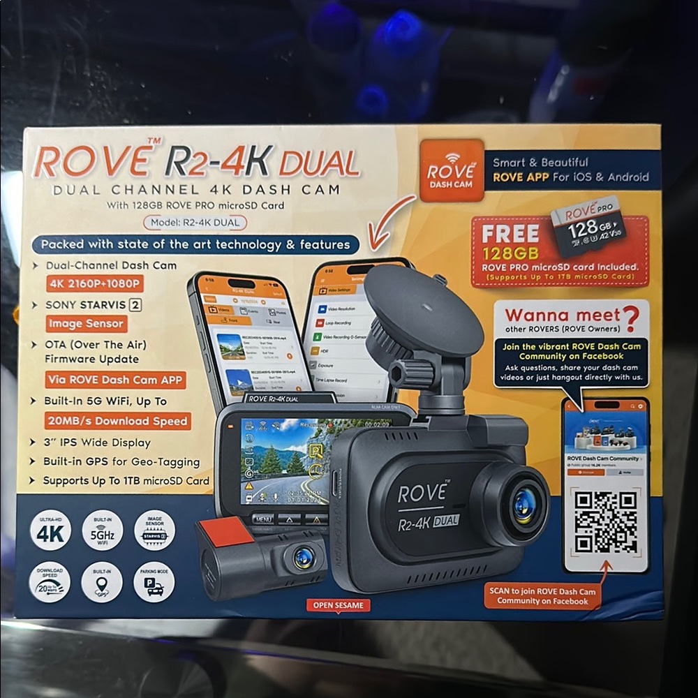 ROVE Black 4K On-Dash Camera with GPS and Night Vision